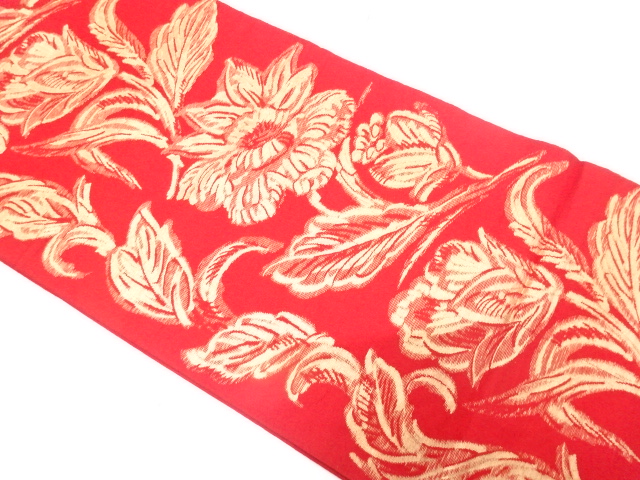 JAPANESE KIMONO / ANTIQUE FUKURO OBI / SILK / WOVEN WEATERN FLOWER